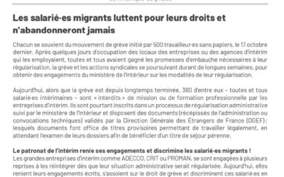 Le patronat de l’intérim renie ses engagements écrits envers les Travailleurs Sans Papiers.