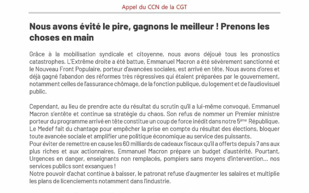 Appel du CCN: Nous avons évité le pire! Gagnons le meilleur!