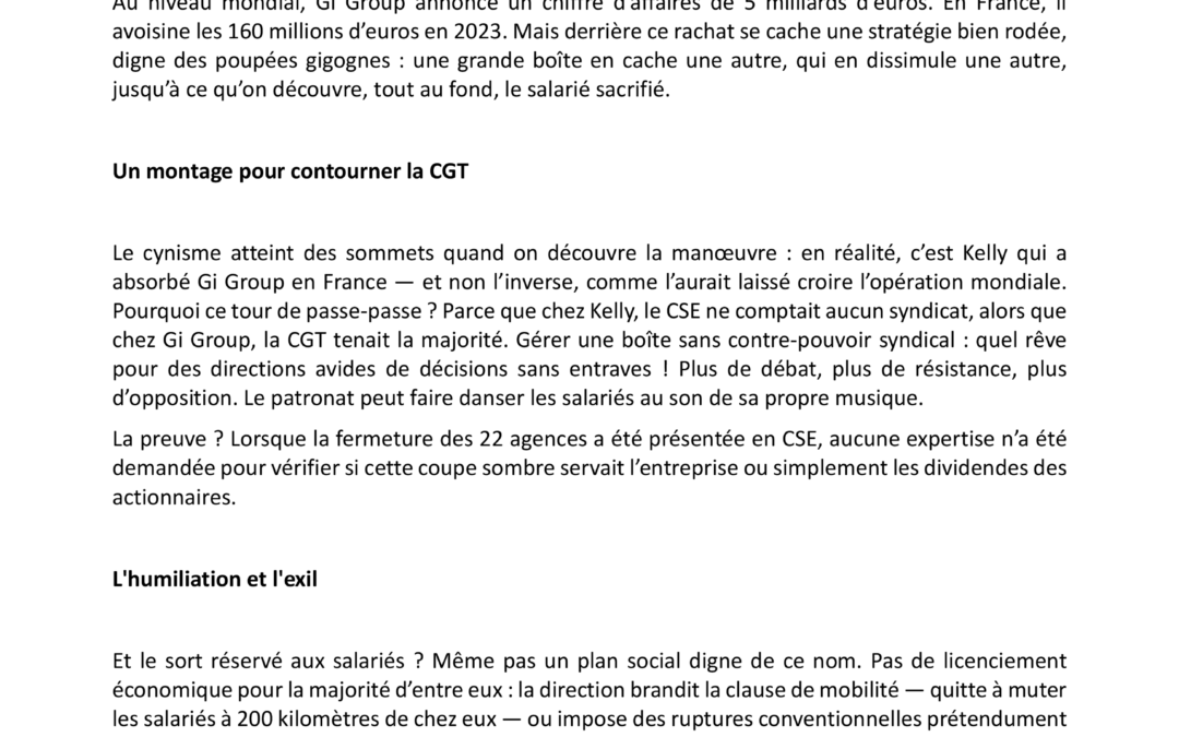 Fermeture agences Gi Group – mobilisation de la CGT