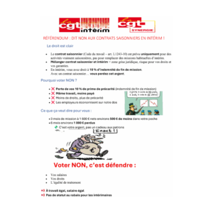 tract CGT contre contrat saisonnier intérim – votez non